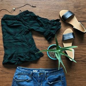 Green Plaid Off-Shoulder Top